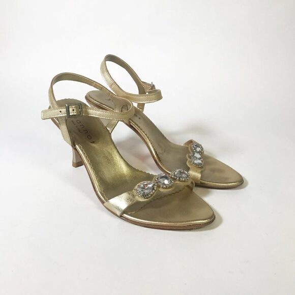 Gold Heeled Sandal with Beautiful Gems, Sz 38 - Picture 2 of 6